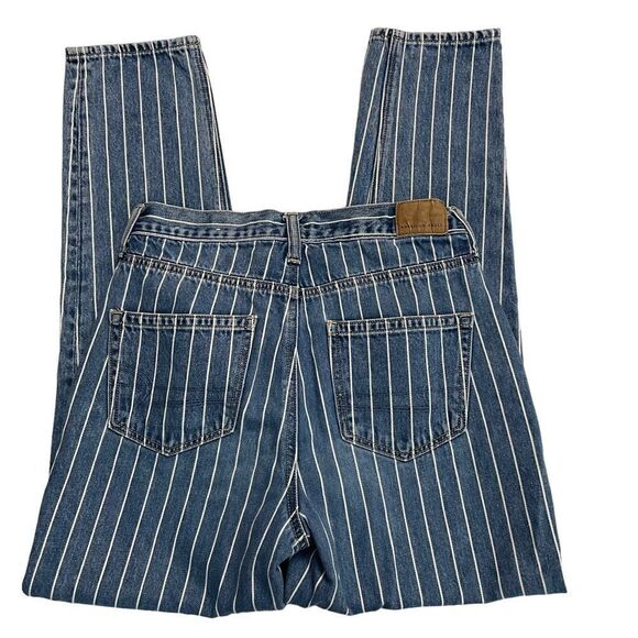 AMERICAN EAGLE OUTFITTERS blue vertical stripe Mom Jeans high rise sz 2 Regular - Picture 3 of 7